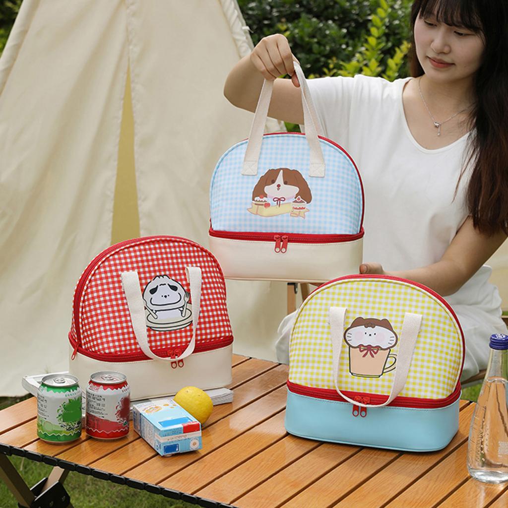 Cartoon Cats Lunch Bag with 2 Main Compartments Thermal Cooler Bag Lunch Case Insulated Bag Cooler Bag Lunch Box