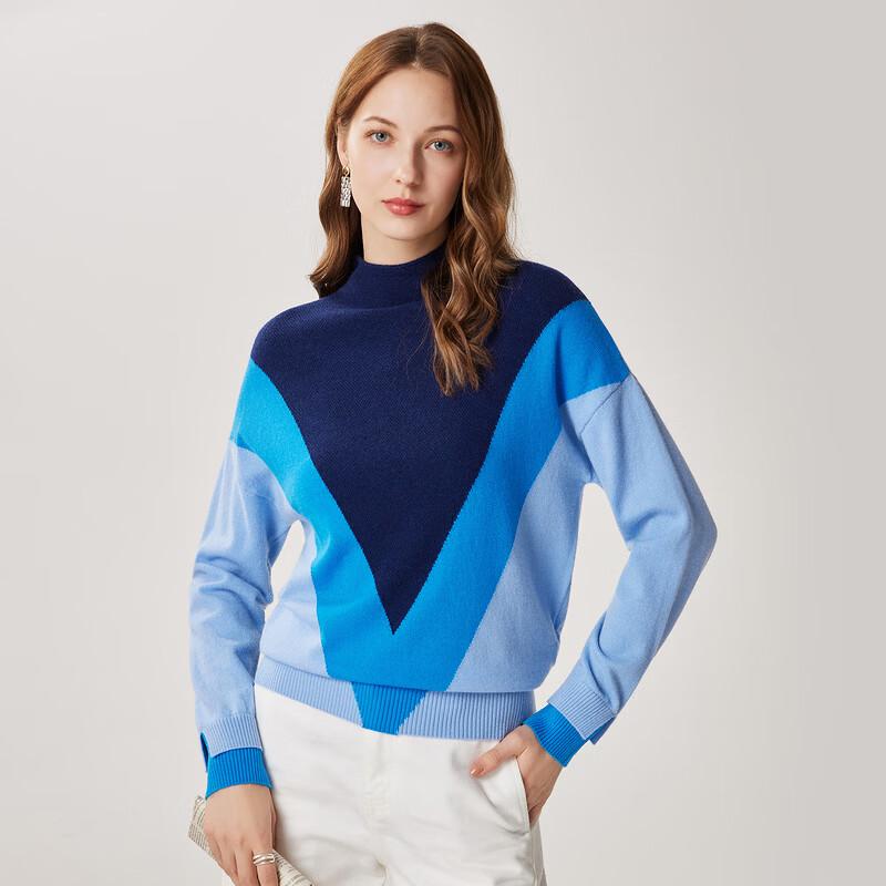 Zhaojun Women's Colorblock Wool Mock Neck Sweater
