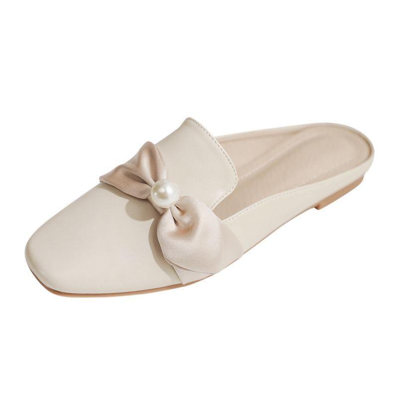 

Женская обувь с бантом, женские тапочки больших размеров, пикантные туфли без шнуровки на плоской подошве, повседневная обувь Muller, уличные шлепанцы для отдыха, повседневная обувь для улицы 36