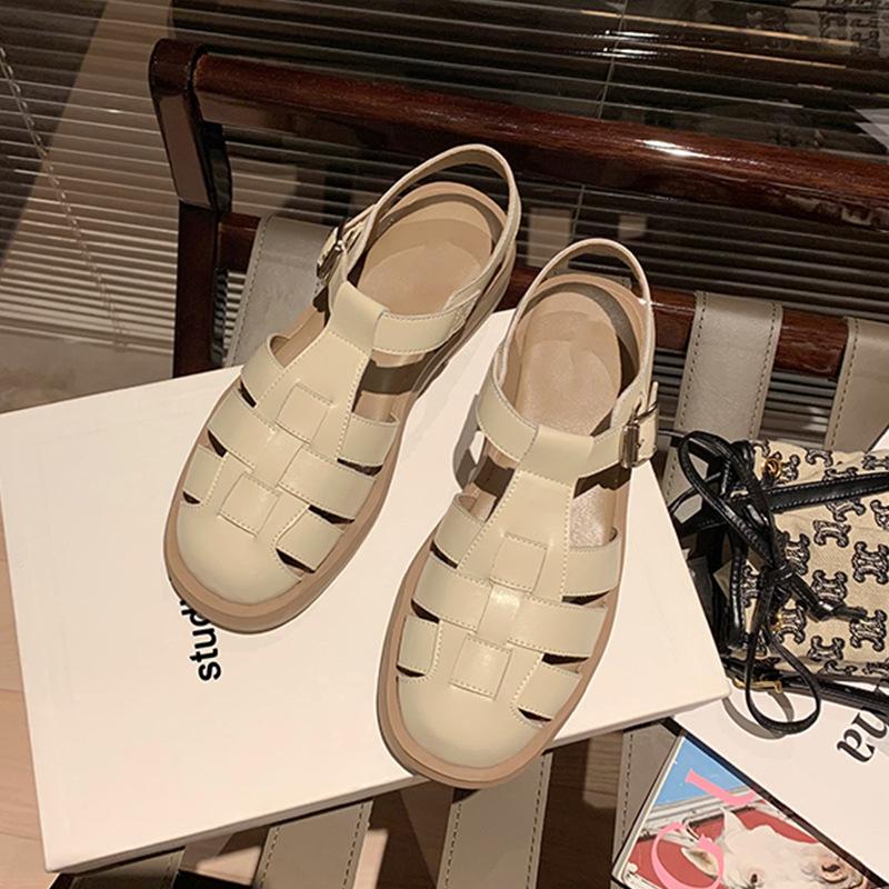 Grape mother Studiolee new summer soft-soled bag head drag thick heel thick sole retro flat Roman sandals women