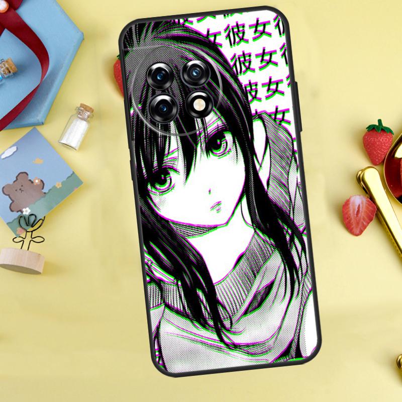 Sad Japanese Anime Aesthetic Case For OnePlus 13T 13R 12 12R 15 13 11 10 10T 8T Nord CE 2 3 4 Lite N20 N30 Nord 5 Cover