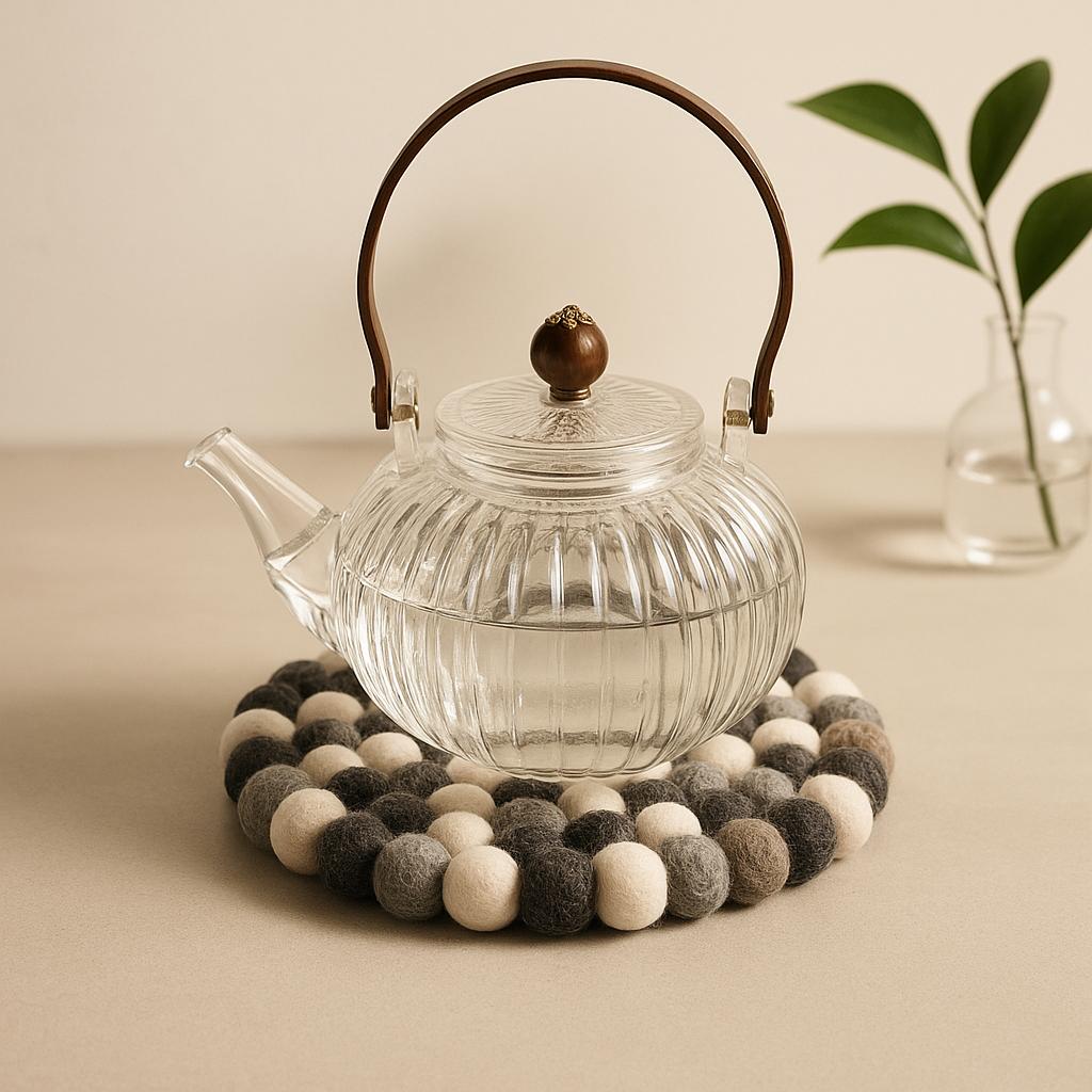 Felt Ball Placemat Round Multi Grey 20cm