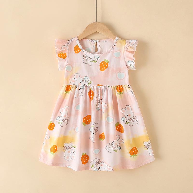 Girls Summer Floral Rayon Spaghetti Strap Princess Dress Kids Beach Sundress Cotton Silk Casual Party Wear