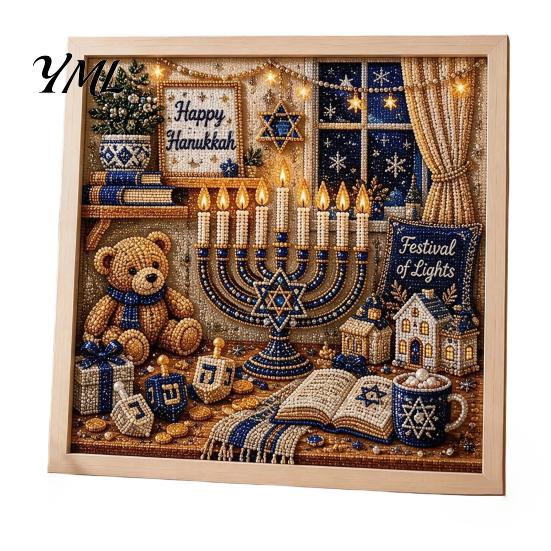 Traditional Ritual Art DIY Hanukkah Pearl Kit, 3D Mosaic Bead Craft Set, Creative Diy Kit for Adults Activity Making Holiday Home Decor Desktop