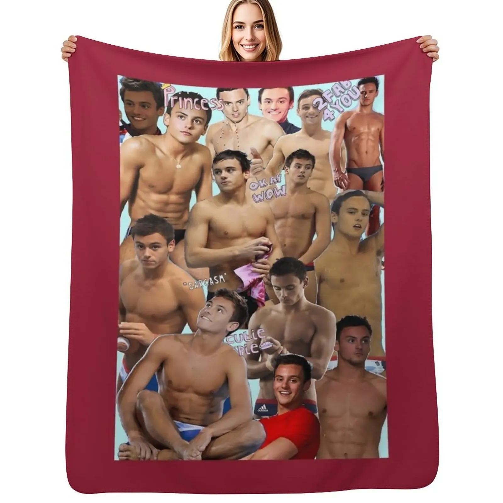 Tom Daley Collage iPhone Case Throw Blanket Portable Lightweight Blanket for Travel Camping Size: 75*100cm, Weight: 230 GSM