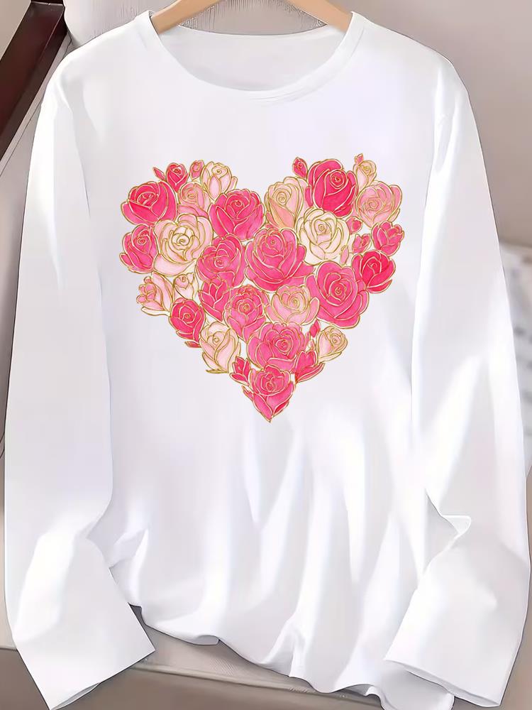 (Asian Size) Long Sleeve T-shirts Casual Clothing Women butterfly cute o-neck Print T Shirt autumn winter spring Fashion Top Graphic Tee
