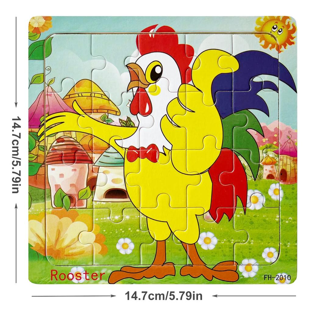 14.7cm/5.79in Wooden Jigsaw Puzzles Cartoon Animals Pattern Montessori Games Kids Educational Learning Wood Toys for Children