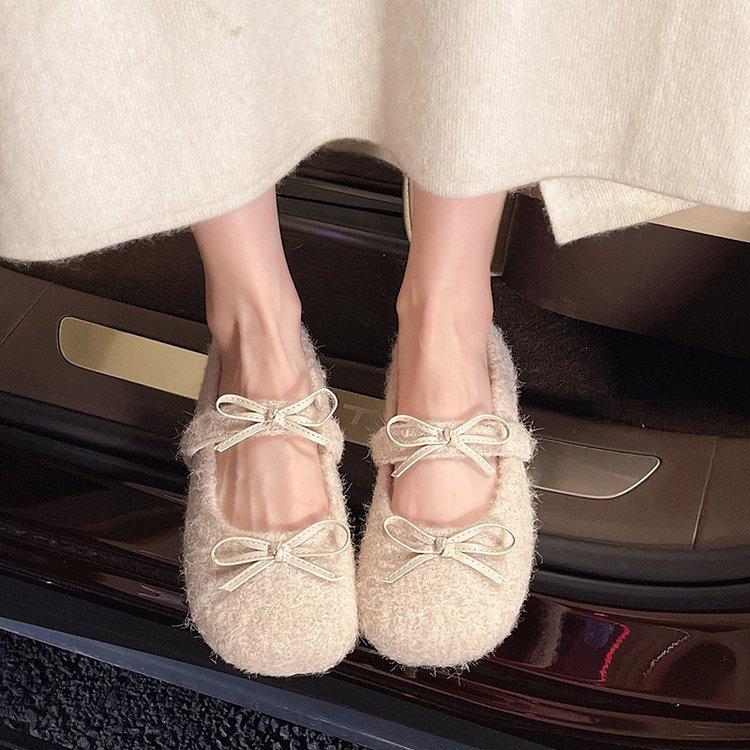 Fashion Women Flats Shoes Fashion Butterfly-knot Slip on Shoes Outdoor Warm Cartoon Winter Female Shoes 2025 New