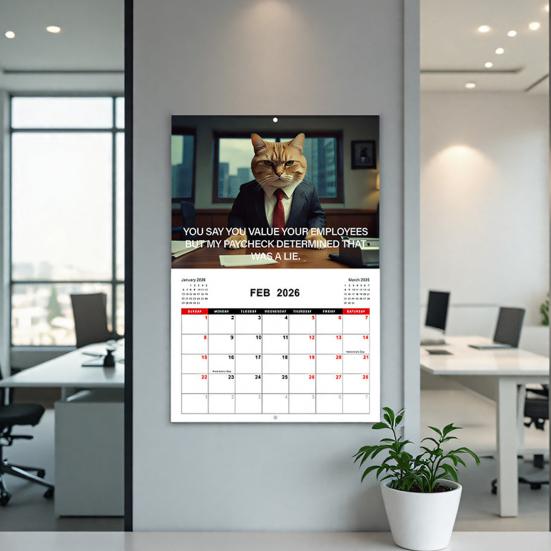 Corporate Cat 2026 Calendar Vertical Wall Hanging Calendar with 12 Kitten Illustrations 12 Monthly Planner for Office Home Organizing Scheduling