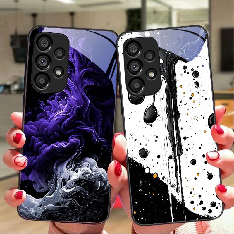 Graffiti-Tintenmalerei Für Samsung Galaxy S10 S20 Plus S21 FE S22 S23 S24 FE S25 Ultra Schwarz Gehärtetes Glas Handyhülle Harte Schale