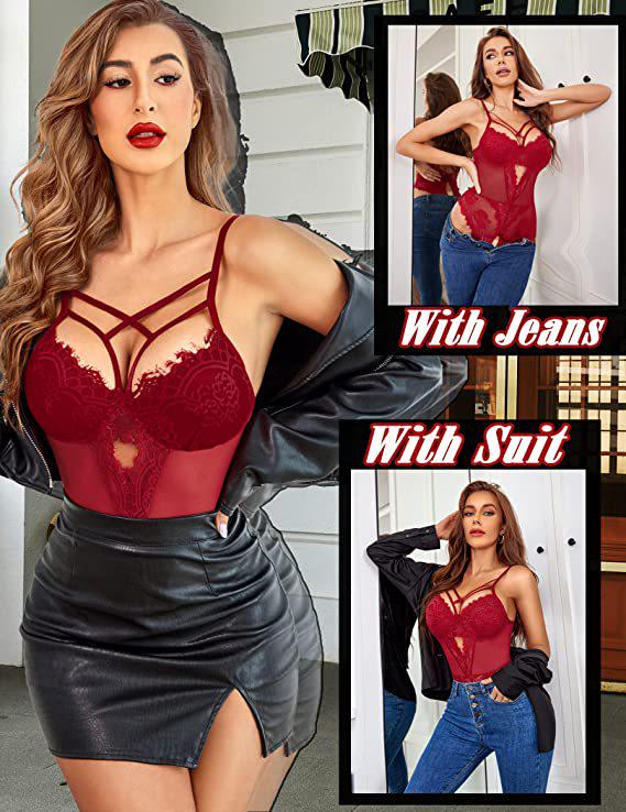 European & American Lace Mesh Print Sexy Lingerie Bodysuit Set