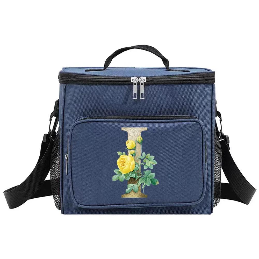 Lunch Bag Insulated Bags Cooler Box Thermal Organizer Handbag Shoulder Storage Lunchbag for Men and Women Golden Flower Printing