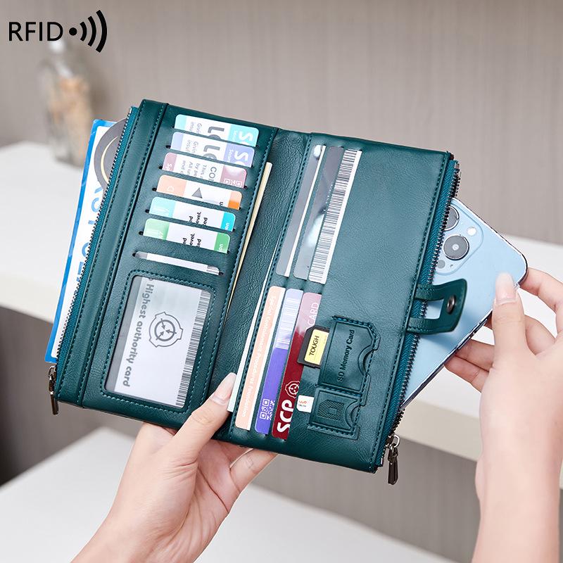 

Women s RFID-Blocking Vintage Leather Wallet Clutch – 2025 Edition павлин голубой