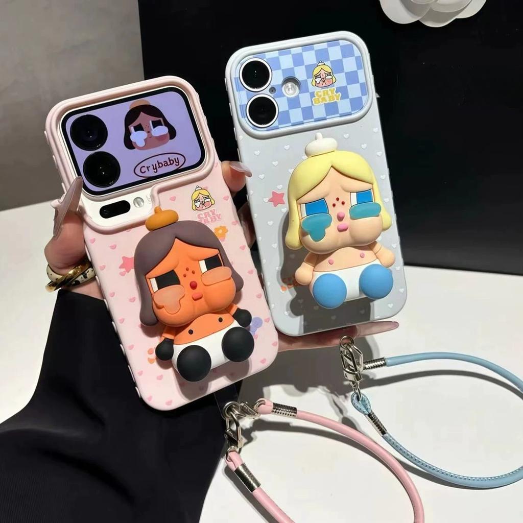 Three-dimensional Doll Mobile Phone Case, Cute Cartoon Flip Window Protective Case, Girl Anti-drop Soft Case with Lanyard