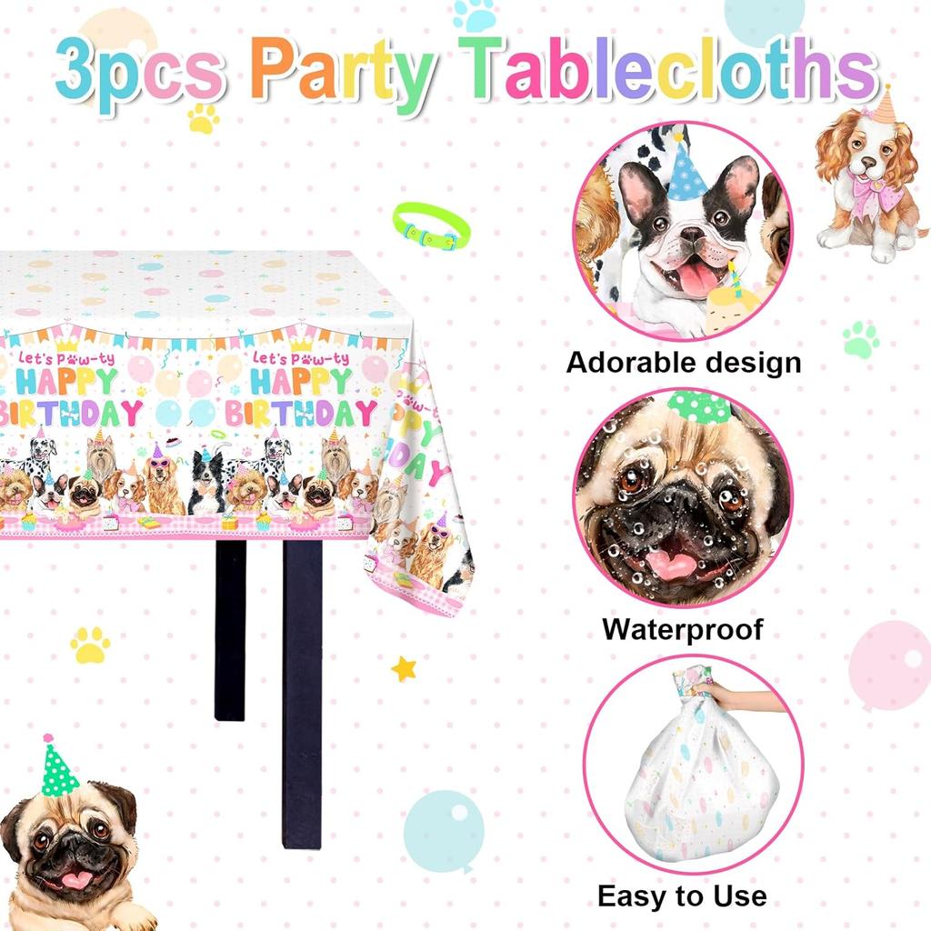 Avezano 3 pcs Puppy Dog Birthday Party Tablecloth Disposable 108x54 inch Puppy Themed Birthday Party Decorations Tablecovers Dog Pawty Decorations