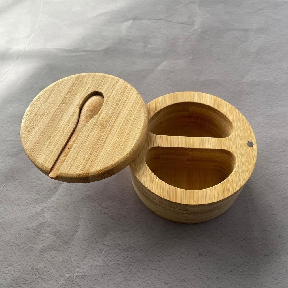 Multifunctional Wood Spice Box Swivel Lid Kitchen Condiment Pots  Kitchen Organizer