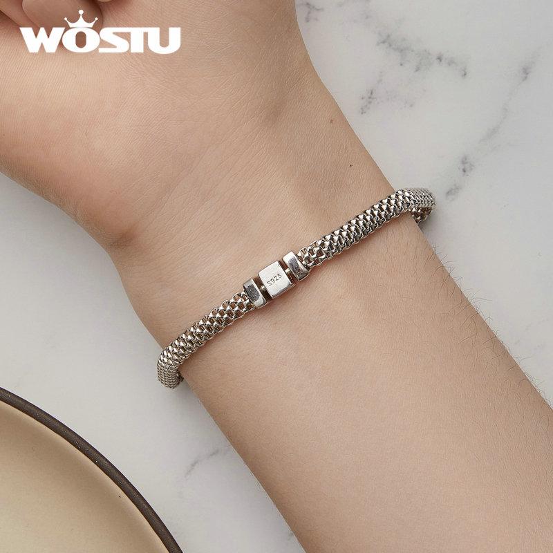 WOSTU Braccialetti in Argento 925 a Maglia Intrecciata Semplice Europea per Donna Catena alla Moda Gioielli da Polso Lussuosi Regalo di Matrimonio B124