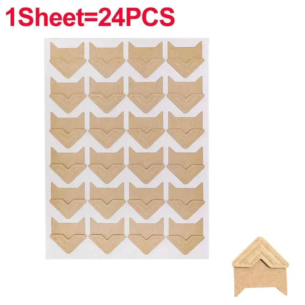 240/24PCS Corner Stickers DIY Vintage Corner Kraft Paper Stickers Scrapbook Self-Adhesive Photo Album Accessories Corner Sticker