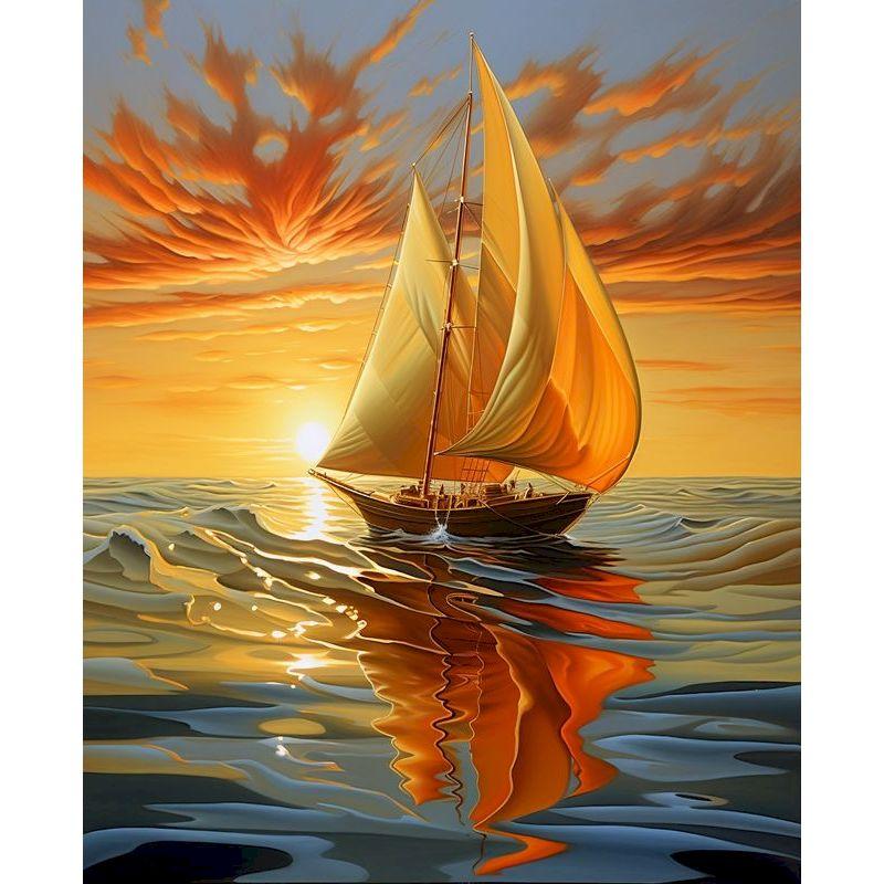 CHENISTORY Hand Painting Sailboat In Bedroom Living Room Landscape Painting By Numbers Kit DIY Artwork Canvas Home Decoration