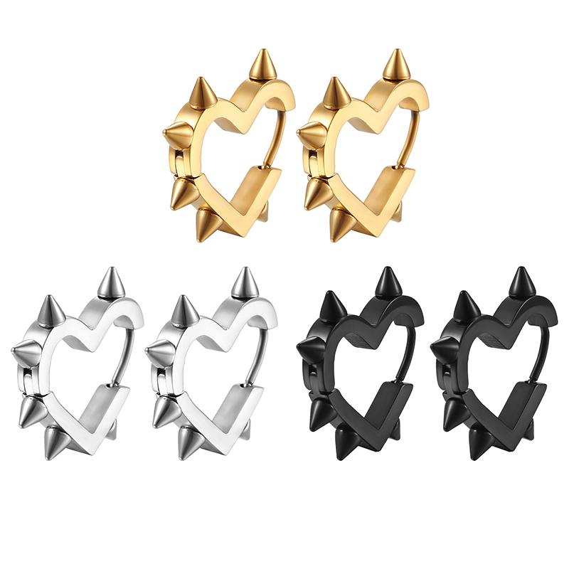 Orecchini a Cerchio con Rivetti a Forma di Cuore Hip-Hop Creativi per Donna Acciaio Inossidabile Fibbia Geometrica per Orecchio Piercing Gioielli Cool Rock Punk a Bottone