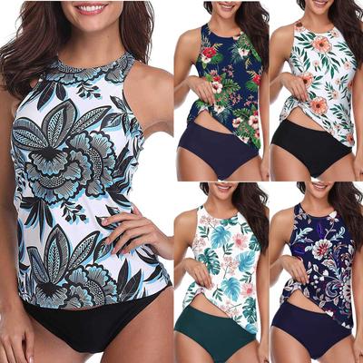Damen Sexy Bikini Set Print Breite Träger Hoher Halsausschnitt Rückenfrei Badebekleidung
