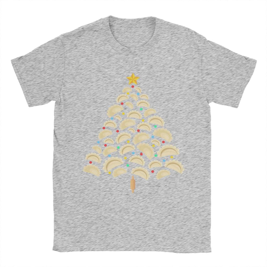 Merry Christmas Pierogi Christmas Tree T Shirt Men 100% Cotton for Male T-Shirts Round Collar Tee Shirt Short Sleeve Clothes