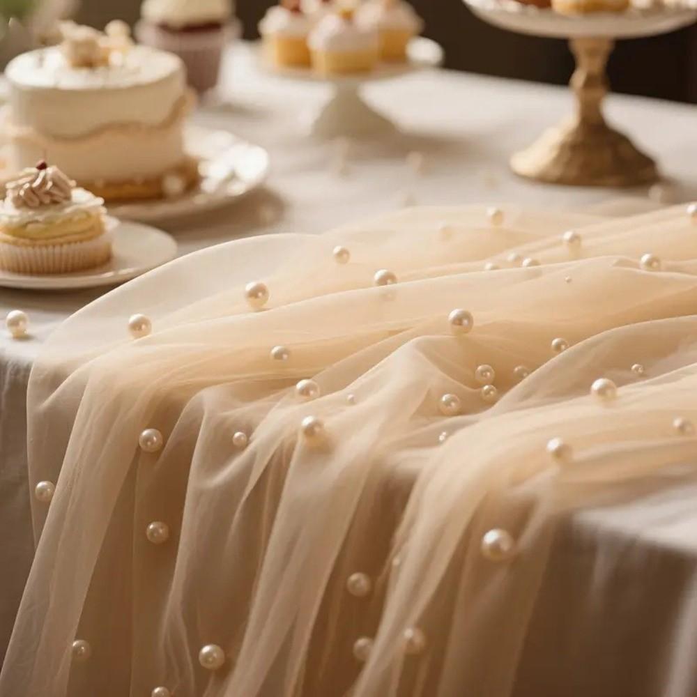 0.75*3M Table Flag Pearl Tulle Table Runner European Style Wedding Arch Drapes  Festival Party