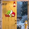 Decorative Hanging Plaque for Porch Christmas Wooden Pendant, Reindeer/Santa Claus/Gnome Pattern Sign, Welcome Sign with Holiday Ornament Yard