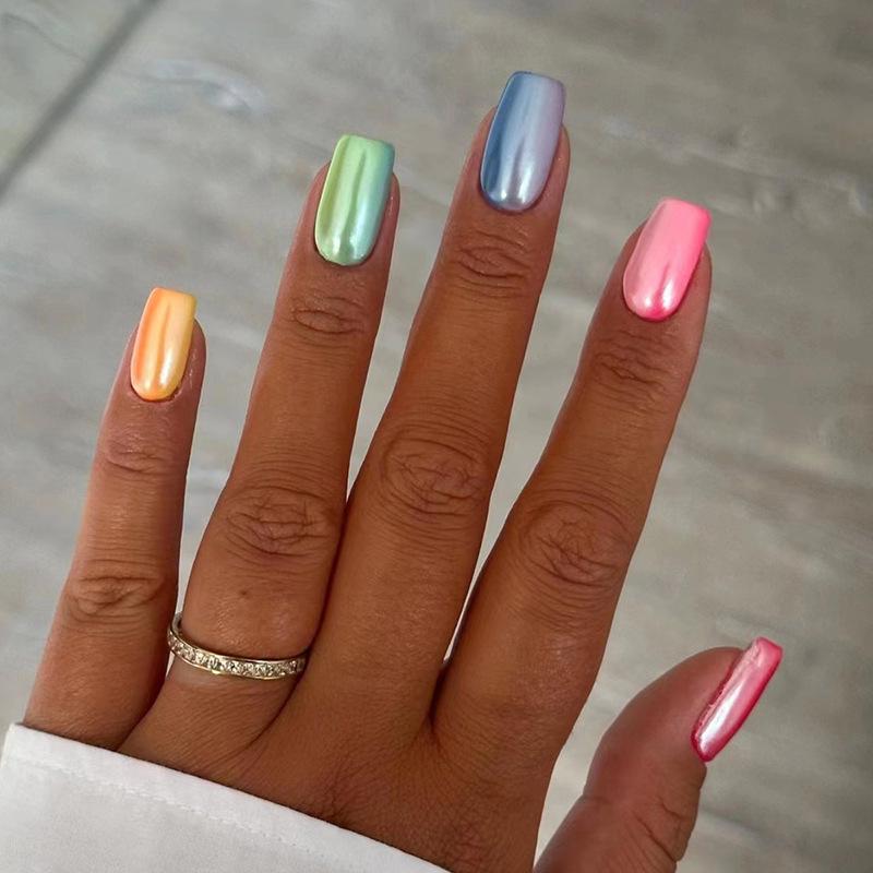European & American Minimalist Solid Color High-End Rainbow Candy Wearable Nails