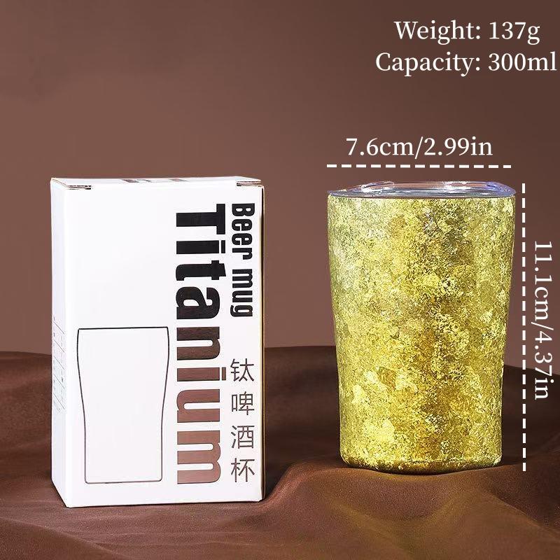 Stylish Pure Titanium Double-Wall Beer Mug Office Lightweight Travel Coffee Cup Car Portable Straw Insulated Cup Titanium Cup 300ml