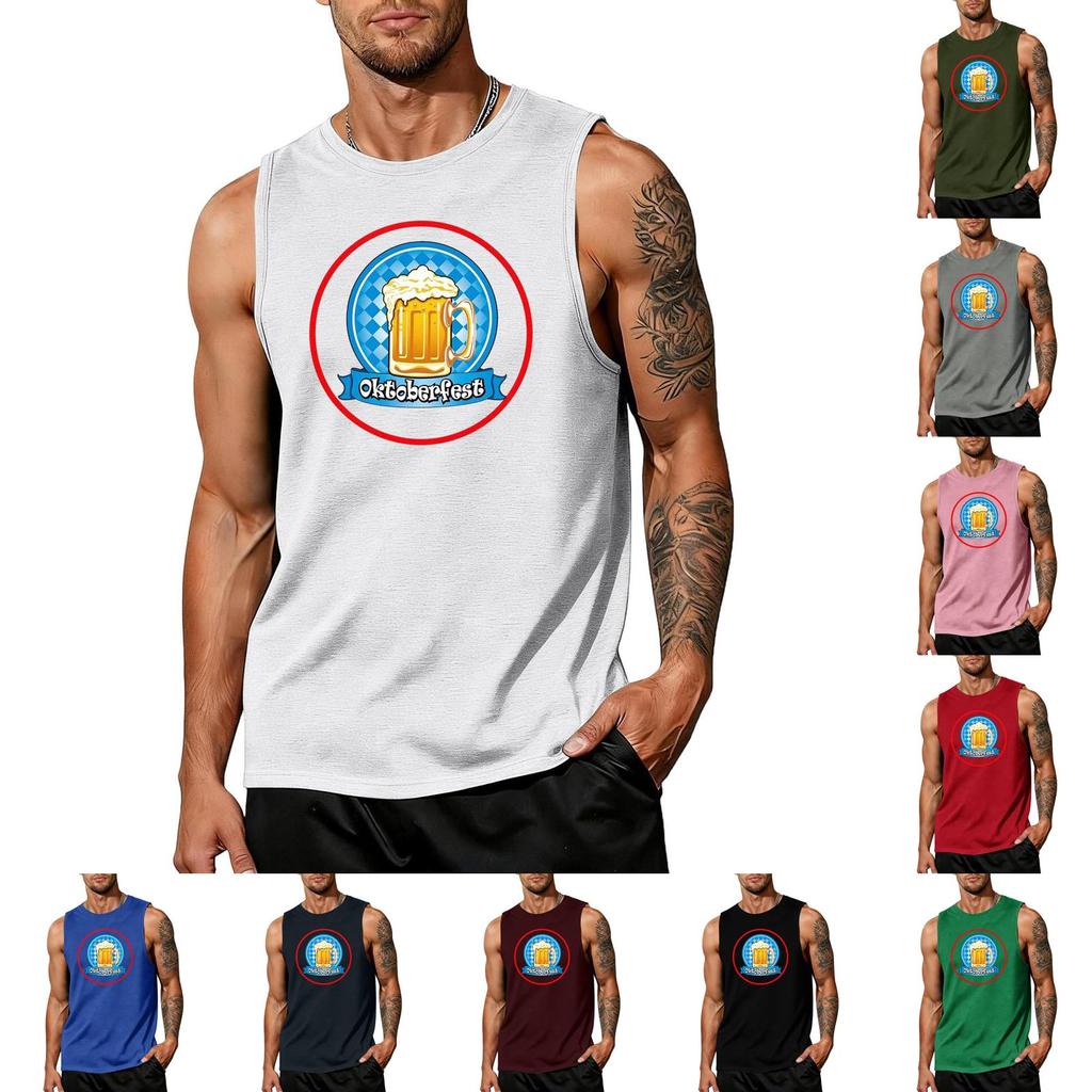 Men's Sleeveless Tank Top Casual Loose Fit Summer Vest Oktoberfest Beer Mug Graphic Print Lightweight Breathable