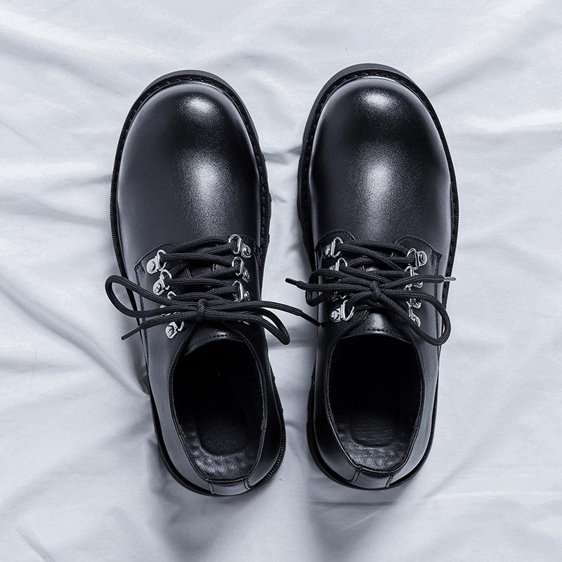 

Мужская обувь 2025 года, новые британские модные туфли, низкие ботинки Martin, весна-осень, парикмахерские туфли с большой головой из кожи 9901-R 38 чёрный