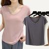 Camiseta sin Mangas para Mujer Manga Corta Cuello en V Top Casual Fino Ropa Interior Exterior Talla Grande Ajuste Holgado