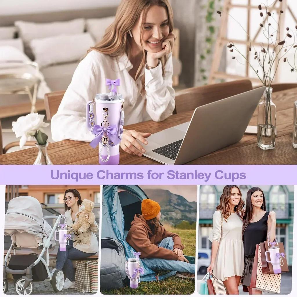 Zestaw 9 akcesoriów do kubka Stanley 40oz 30oz Uchwyt Pasek Osłona na dno Nakładka na słomkę Perłowe zawieszki Nakładka na słomkę