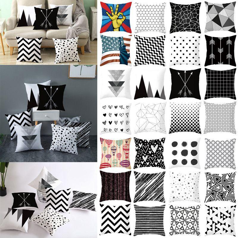 Geometric Cushion Cover Throw Pillow Case Dotted Grid Triangular Art White Black