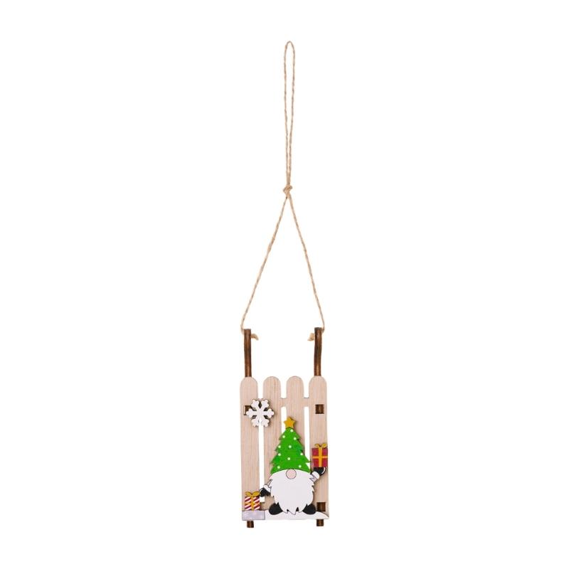 Handcrafted Wooden Sled with Dwarf Ornament Easy Hanging Festival Home Decoration Christmas Party Supplies