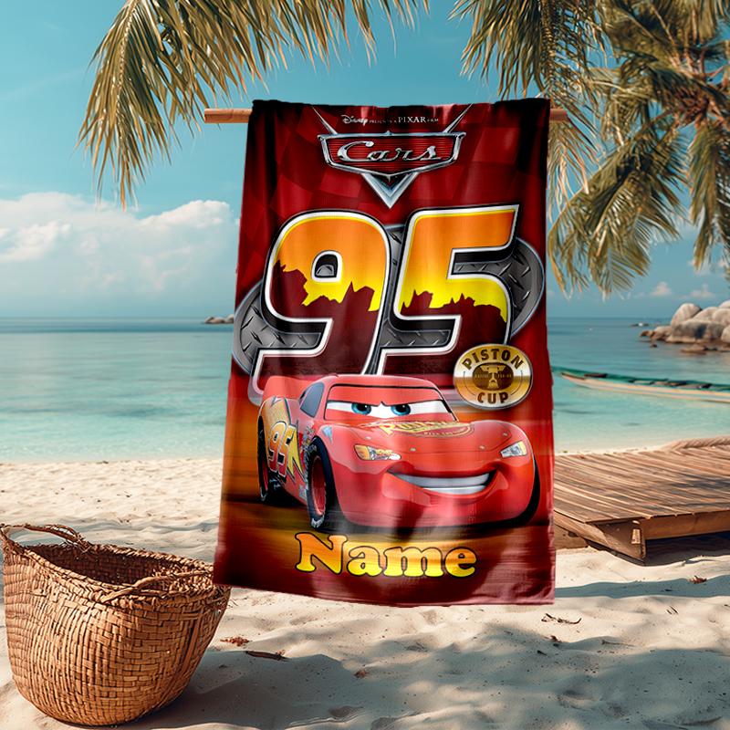 Custom Name Ultra-Soft Beach Towel with Cars Theme,Ideal for Pool - Camping, Diving - Perfect Travel Essential, Vibrant Beach Towel.