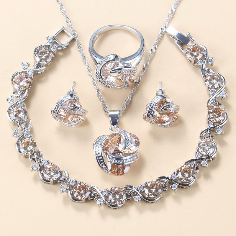 Hochzeitsaccessoires Damen Ohrring und Ring Schmucksets Top Qualität Bunter Zirkonia Brautschmuck