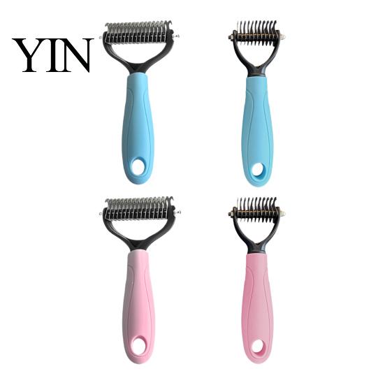 Undercoat Grooming Tool Double-Sided Pet Detangling Rake, Dog Rake with Rounded Blades, Non Slip Comb Shedding Brush for Long Hair Dogs, Cats
