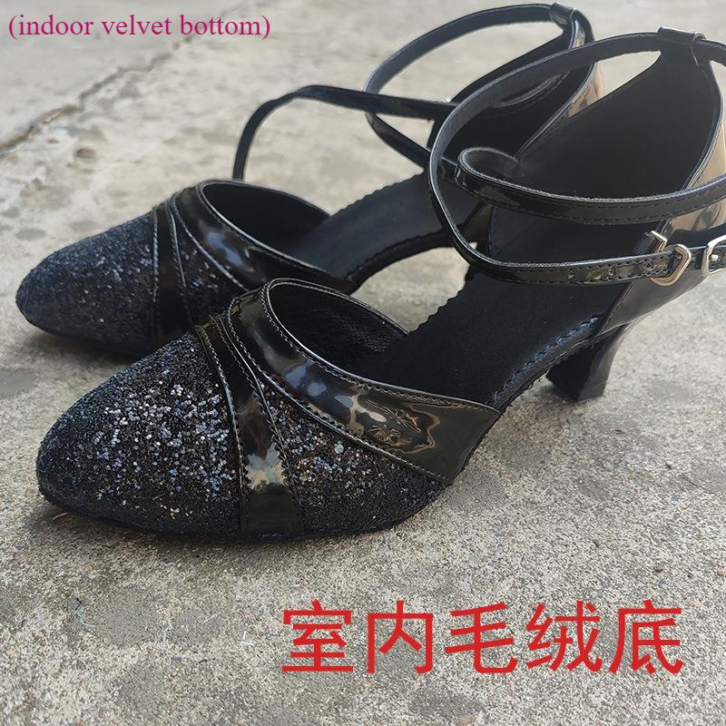 Hot Selling Ladies Modern Dancer Shoes, Tango Shoes, Waltz Indoor/outdoor Gold and Silver Shiny Dance Middle Heel