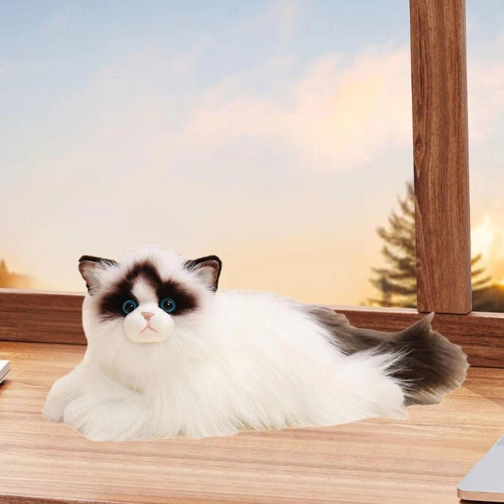 Fluffy Simulated Cat Plush Toys Stuffed Doll Plush Kitty Figures Toy  Car Decor