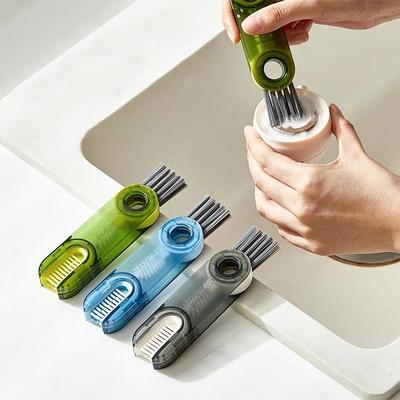 3-in-1 Cleaning Brush Water Bottle Lid Cleaning Brush Silicone Cleaner Multi-Purpose U-Shaped Cup Crevice Cleaning Brush