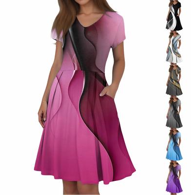 Women's Summer Casual Print V-Neck Short Sleeve Dress With Pockets