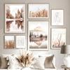 Nature Nordic Posters for Living Room, Boho Prints, Wall Art, Canvas Pictures, Sunrise Lake, Tree, Wheat Line, Decoration