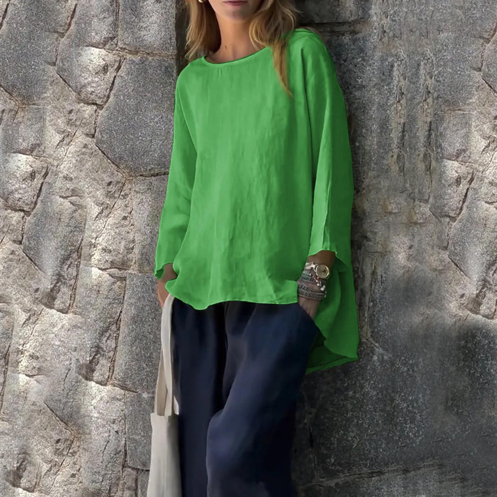 

Женские однотонные рубашки с длинным рукавом, повседневные рубашки с воротником, свободные блузки, топы XXXL зелёный