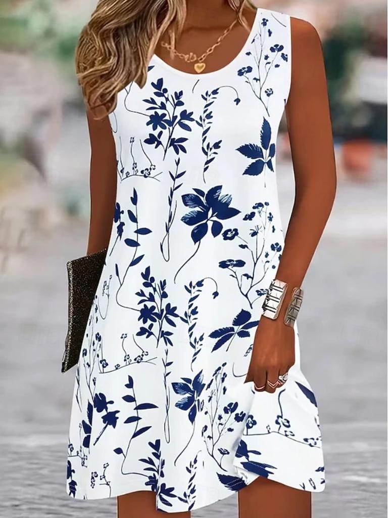 Elegant Stylish Women's Mini Dress A Line Dress Tank Dress Daily Regular Fit Floral Graphic Sleeveless O Neck