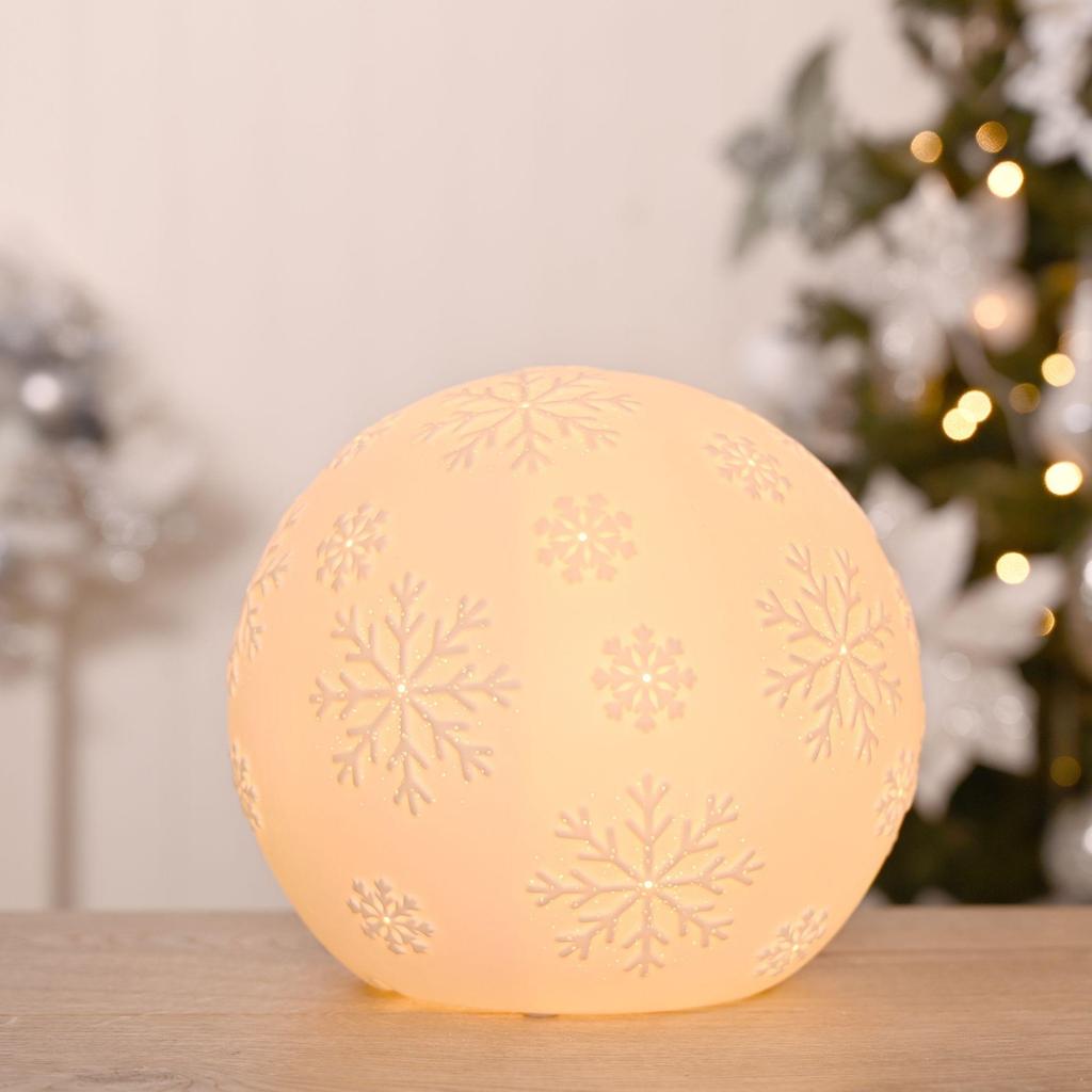 White Porcelain Ball Lamp with Snowflake Design