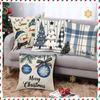 Christmas White and Blue Pillowcase Snowman Snowflake Christmas Decoration Combination Living Room Bedroom Home Cushion Cover