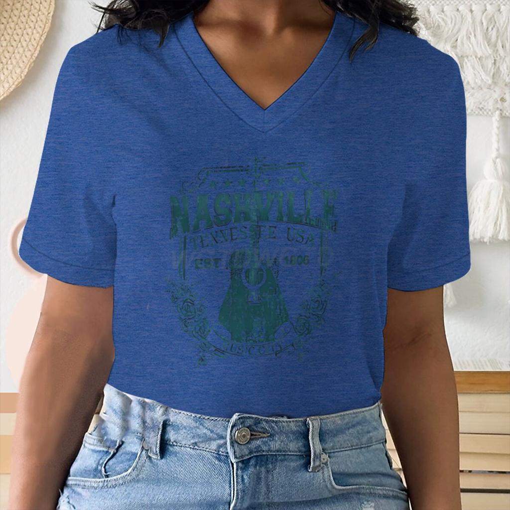 Music City Guitar Graphic T Shirts Women Vintage Country Top Music City & Star Design Clothes Country Music Lover Vintage Shirts