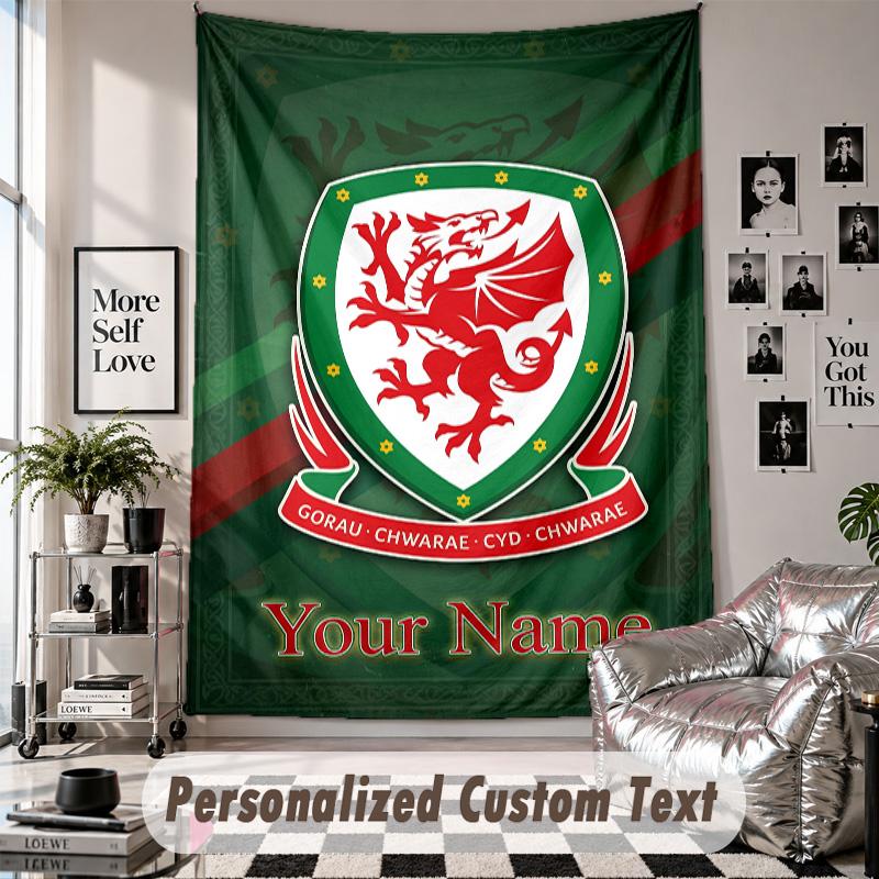 Wall Hanging Tapestry With Custom Name & Text, Wales Rugby Decorative Tapestry For Bedroom